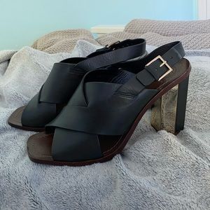Tory Burch Gold and Black Sandal Heels